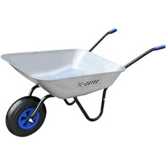 X-COTEC Wheelbarrow, Garden Wheelbarrow, 65 L up to 150 kg, Transport Trolley with Metal Rim, Construction Wheelbarrow Galvanised Tub, for Home Gardening (Free 2 Hoses)