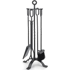 Amagabeli 26 inches (66 cm) 5-Piece Fireplace Tool Set with Wrought Iron and Interior Accessories Fireplace Stand Fire Tongs Shovel Antique Brush Chimney Poker Silver