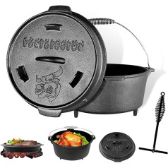 BROILISSIMO Dutch Oven Set Cast Iron Approx. 4 6 9 L Grill Pot Fire Pot for Grill and Camping Fire Pot Set