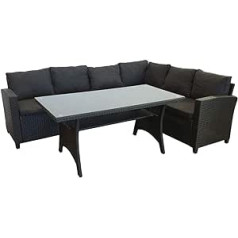 KMH Hannover Polyrattan Garden Furniture Set Black - Large Lounge Garden Lounge Including Cushions and Cushions - Modern Garden Furniture Polyrattan - Robust Garden Set Garden Made of Corner Sofa and