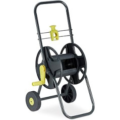 Relaxdays Hose Trolley 45 m, Mobile Hose Reel for Garden and Balcony, with Hose Guide, 76.5 x 44 x 41 cm, Grey/Yellow