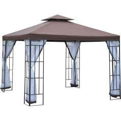 Outsunny Gazebo Garden Gazebo with Mosquito Nets Side Walls, Party Tent with Double Roof, Garden Tent Marquee 2.97 x 2.97 m