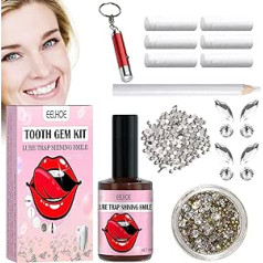 OHSN Tooth Gemstone Set 10 Pieces DIY Tooth Gemstone Kit Tartar Jewellery Tooth Jewellery Set with Glue for Teeth Teeth Gems Kit for Reflective Tooth Decoration with 1445 Pieces Tooth Gem