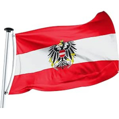 FLAGLY Premium Austrijas karogs ar ērgli 100 x 150 cm - 115 g/m² Auduma svars - apdrukāts, izturīgs un laikapstākļiem izturīgs spīdīgs poliesters ar cilpām (100 x 150 cm, Austrija ar ērgli)