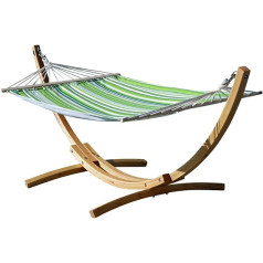 ALEOS. Blanca-Sosua Hammock Frame 320 cm with Natural Larch Wood Frame with Green Striped Bar Hammock