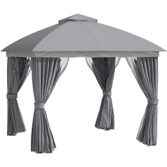 Outsunny Garden Gazebo 3 x 3 m Garden Tent with Double Roof Marquee Party Tent with 4 x Side Panels Mosquito Net Weatherproof Aluminium Polyester Black + Light Grey
