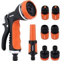 WISDOMWELL Garden Hose Spray Gun Kit & Hose Connector Starter Kit 8 Patterns High Pressure Nozzles Anti Slip Design Perfect for Watering Plants, Car Wash, Shower, Pet