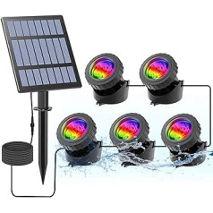 CORESLUX Solar Pond Lighting, RGB Solar Underwater Spotlight, Outdoor Diving Spotlight, Adjustable Underwater Lights, RGB Colour Changing IP68 Waterproof Garden Spotlight (5 Pieces)