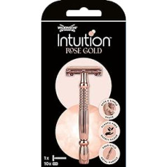 Wilkinson Sword Intuition Rose Gold drošības skuveklis sievietēm — skūšanās bez plastmasas ar tauriņa atveri