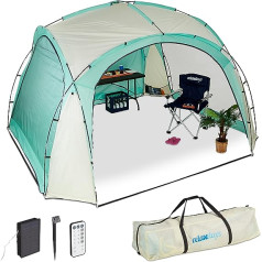 Relaxdays ballīšu telts ar LED apgaismojumu, sānu sienas, aizsardzība pret odiem, pasākumi, kempings, lapene, 3,4 x 3,4 m, tirkīzs/bēšs