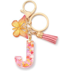 CHUQING Initial Letter Keyring for Girls Women Pink Cute Butterfly Heart Keychain for Backpack School Bag