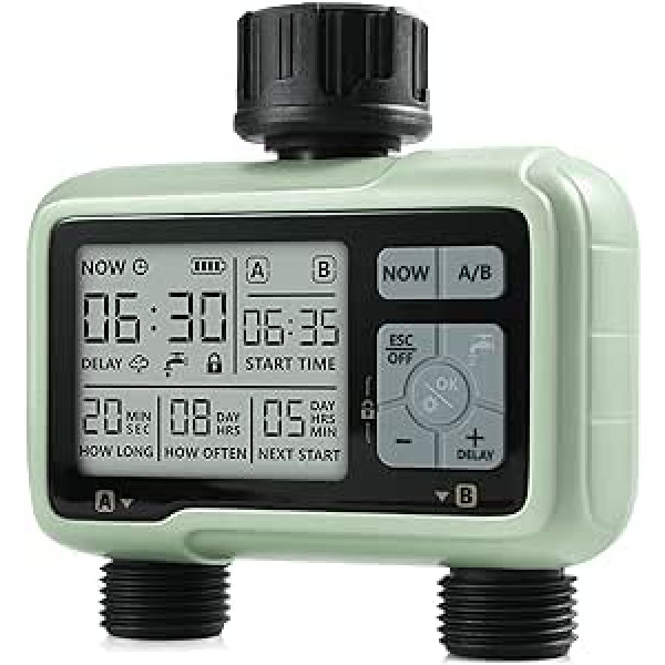 CROSOFMI Wasser-Timer für Gartenschlauch, 2-zonen-Sprinkler-Timer ar Regenverzögerung/manuelle Bewässerung/automatisches Bewässerungssteuerungssystem – Wasserschlauch-Timer, programmerbarer