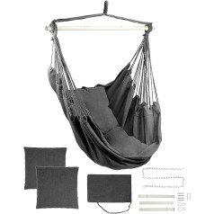 QWORK Hanging Chair Indoor Outdoor with 2 Cushions and Swing Hook Set up to 150 kg