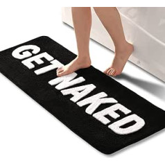 QJHOMO Get Naked Bath Mat Melnbalti vannas istabas paklājiņi 45 x 120 cm, Neslīdoši vannas paklājiņi vannas istabai, krāsaini burti, mīksta mikrošķiedra, veļas mašīnā mazgājams paklājs