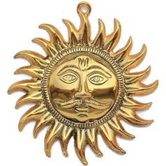 Aditri Creation 8 Inch Sun Wall Art Hanging Sculpture Metal Antique Gold Finish Sun Idol Face Indian Hanging Statutes for Indoor Outdoor Decor & Best for Housewarming Gifts