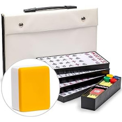 Yellow Mountain Imports Japanese Riichi Mahjong Set - White and Yellow Bricks and Vinyl Case - with East Wind Brick Set with Bet Sticks & Dice