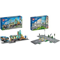 LEGO 60335 City Station & 60304 City Road krustojums ar luksoforiem, celtniecības komplekts ar mirdzumu tumšajos akmeņos