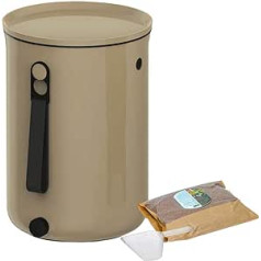 Skaza Bokashi Organko 2 (9.6 Litres) Organic Kitchen Bin Made of Recycled Plastic Starter Set for Kitchen Waste and Composting + 1 kg EM Fermenting Activator (Cappuccino)