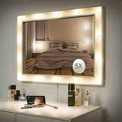 Ezigoo Hollywood Mirror Light with Lights, Large Illuminated Cosmetic Mirror for Dressing Table, Bedroom Decor, 60 x 80 cm, Wall Mounted