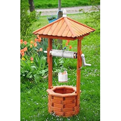 Designer Garden Fountain Wooden Classic 130 – 140 cm, Baby with Roll and Bucket EXP140 Grey OS Fully Working, but beautiful details – Light Gray Metal Garden Water Feature Outdoor Fountain with Bucket and Roll without Solar Lighting, Lighting In