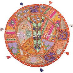 Stylo Culture Indijas apaļās grīdas spilvena pārvalks 55 x 55 cm Dekoratīvs grīdas spilvens Vintage oranžs Boho Patchwork atpūtas krēsls Kokvilnas izšūts grīdas spilvens apaļš bērnu istaba