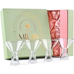 GLASSIQUE CADEAU Modern Milan Martini kokteiļu glāzes, 4, 200 ml kokteiļu glāzes komplekts priekš Espresso Martini, Cosmopolitan, Manhattan, trauku mazgājamā mašīnā drošas Martini glāzes, izgatavotas no borsilikāta stikla