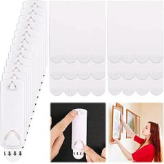 36 Pieces Picture Hanger Kit, 12 Pieces White Picture Hooks 24 Pieces Picture Mounting Strips Builder Mounting Strips Narrow Poster Strips Adhesive Tape without Nails for Indoor Use Pictures Hanging