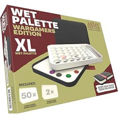 Army Painter Wargamers Edition Wet Palette, XL palete akrila krāsu komplektam, kurā ietilpst 50 hidroloksnes, 2 hidroputas un bezmaksas krāsošanas ceļvedis fantāzijas galda spēlēm