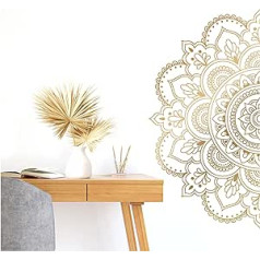 Grandora Wall Sticker Living Room Mandala I Gold (W x H) 115 x 58 cm I Bedroom Sticker Boho Style Hallway Yoga Wall Sticker Ornament Sticker W5590