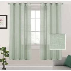 Lanqinglv aizkari ar cilpām, Voile aizkars, komplekts 2, A 213 x P 132 cm, Sage Green, Lina izskats, Daļēji caurspīdīgi aizkari viesistabai, Guļamistaba, Bērnu istaba, Lina bīdāmais aizkars