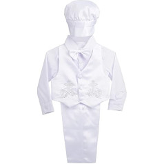 Lito Angels kristību apģērbu kristību tērps zēniem, 5-daļīgs satīna kristību balts uzvalka komplekts ar cepuri kristībām, garām piedurknēm, balts