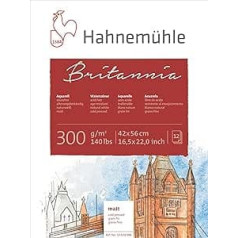 Hahnemühle Britannia akvareļu paliktnis, matēts dabīgs balts akvareļu papīrs, 300 g/m², 12 loksnes, 42 x 56 cm