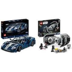 LEGO 42154 Technic Ford GT 2022 automašīnu modeļu komplekts pieaugušajiem, 1:12 mēroga superauto ar funkcijām un Star Wars TIE bumbas modeļu komplekts ar Darta Veidera mini figūriņu ar gaismas zobenu