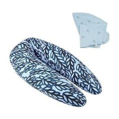 Babymoov B.Love Nursing Pillow & Pregnancy Pillow Blue Leaves Including 1 Extra Cover Wind Blue - with Cover Made of Organic Cotton and Fine Microbead Filling 190 cm