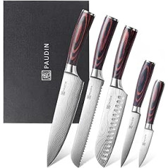 Paudin Kitchen Knife Set, 5-Piece Kitchen Knife Set Made of High-Quality Carbon Stainless Steel, Ultra Sharp Knife Set with Chef's Knife, Chopping Knife, Utility Knife