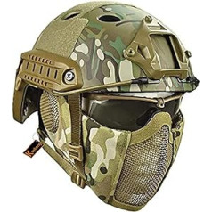 Koyheng MH Tactical Fast ķivere apvienojumā ar salokāmu ausu aizsargu pussejas tīkla masku un aizsargbrillēm Airsoft peintbola CS spēlei