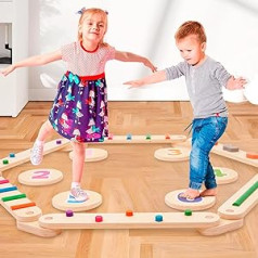 Holz Kleinkinder Schwebebalken Bunte Hindernissteine, Montessori Spielzeug für Drinnen und Draußen, Holz-Balance-Board für Kinder für Koordination und Stabilität