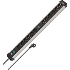 Brennenstuhl Premium-Alu-Line Power Strip 12-Way / Plug Strip Made of High-Quality Aluminium (Multiple Socket with 2 Switches and 3 m Cable, Made in Germany)