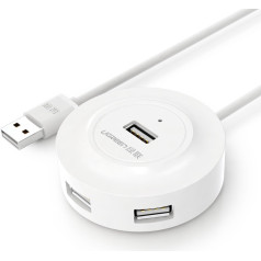 4in1 HUB sadalītāja adapteris USB 2.0 līdz 4x USB-A 480Mb/s 1m balts