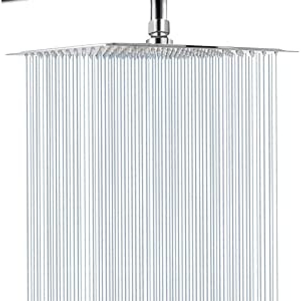 Newrain Rain Shower Head, Rain Shower Head, Fixed Waterfall Shower Head, 12 Inch, Stainless Steel, Large Shower Head, High Pressure, Square, Chrome Finish