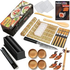 Befol Sushi Maker Kit, 24 Pieces Sushi Maker Set for Beginners, DIY Sushi Making Kit Complete, DIY Sushi Home Mat Set with Sushi Knife, Rice Ball Moulds and Chopsticks, Black