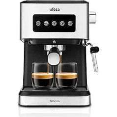 Ufesa Monza espresso un kapučīno kafijas automāts, 20 bāri, digitālais skārienpanelis, regulējams tvaicētājs, malta kafija vai ESE viena deva, tases sildīšanas funkcija, 1050 W, 1,5 l tvertne