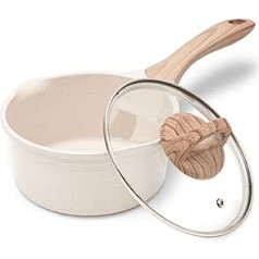 JEETEE Casserole 20 cm, 2.4 L Saucepan with Lid, Small Casserole Saucepan, Milk Pan, Coated Milk Pan, Suitable for Induction, Electric and Gas (Beige)