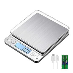 KUBEI 1 kg / 0,01 g USB uzlādes precīzijas svari digitālie virtuves svari augstas precizitātes gramu svari digitālie svari burtu svari mājsaimniecības svari nerūsējošā tērauda svēršanas virsma Lieliski piemērota