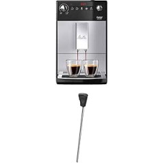 Melitta Purista F 230-101 pilnībā automātisks kafijas automāts ar klusu čukstu konusveida dzirnaviņas (tiešās izvēles poga, 2 tasīšu funkcija, 20 cm platums) Sudraba/melns + piena svira pilnībā automātiskai kafijai