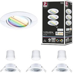 Paulmann 92466 LED padziļināta gaismas bāze Smart Home Zigbee Basic Set Grozāmais apaļš 230 V 3 x 4,9 W 3 x 420 lm Aptumšojams 90 mm Balts Metāls RGBW+