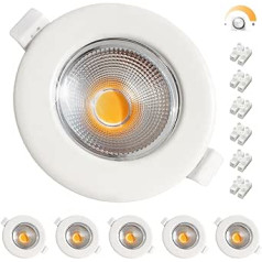 6 LED Recessed Spotlights, 10 W, Dimmable LED Spotlights, 230 V, White, Round Ceiling Spotlights, 3000 K, Warm White, Recessed Lights, 65-88 mm, Hole Size 850 LM for Kitchen, Living Room