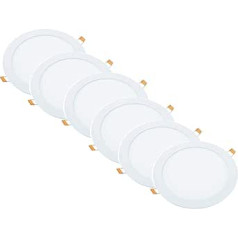 JANDEI — 6 LED padziļināto leju lukturu komplekts, 18 W, 1440 lūmeni, apaļa forma, uzstādīšanas cauruma diametrs 200 — diametrs 205 mm, īpaši plakans 13 mm dziļums, gaiša krāsa vēsi balta 6000 K, komplektā