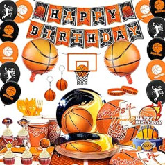 Basketbola rotājumi dzimšanas dienā, 160 daļ. Basketbola ballīšu dekorēšana un galda piederumu komplekts Basketbola ballītes tēmas Reklāmkarogs Baloni un salvetes Dzimšanas dienas basketbola šķīvji utt. Basketbola ballītes dekorēšana