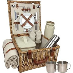 Red Hamper Deluxe Fully Fitted 2 Person Traditional Picnic Basket